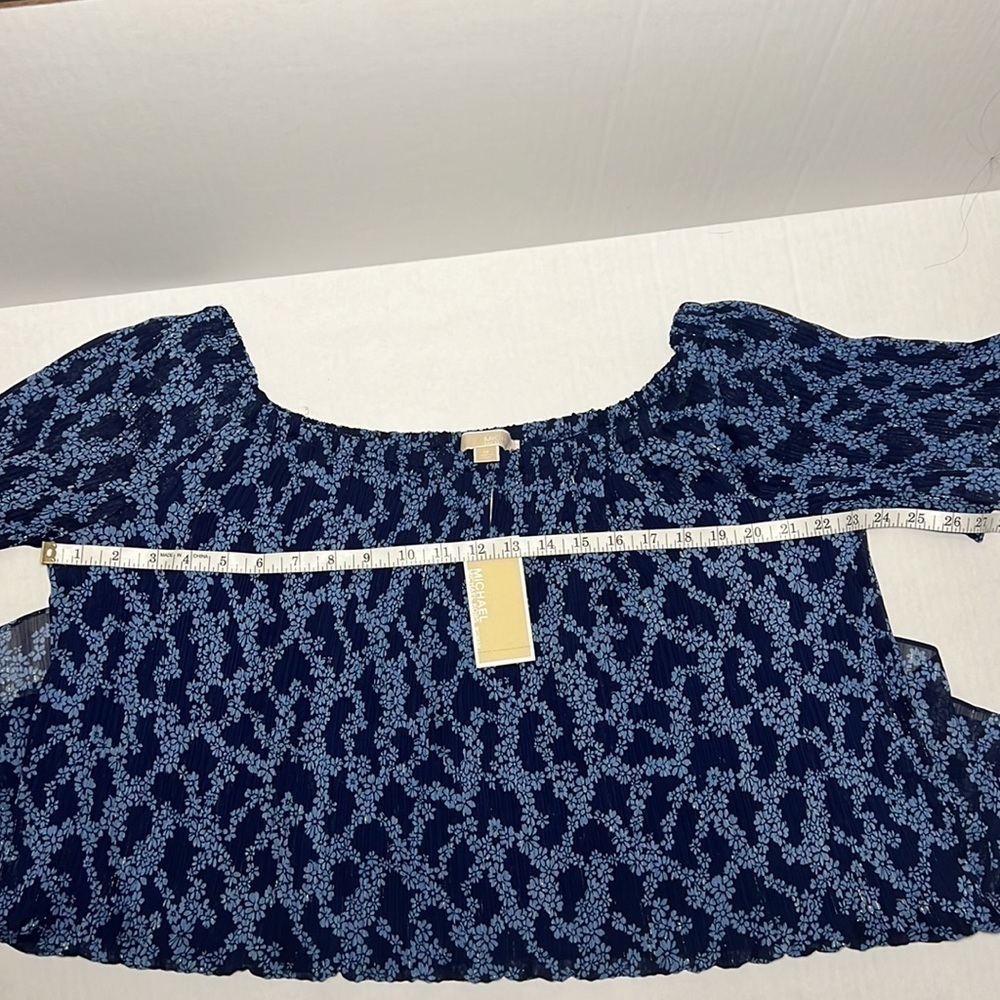 Michael Kors Sheer Blueberry Floral Print Off Shoulder Blouse Top 1X NWT  Blue - Picture 5 of 11